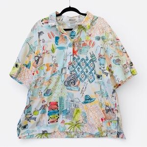 Chicos No-Iron Chic Stretch Travel Print Button-Down Shirt Womens size 4 US 20